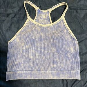 Zenana Outfitters Ribbed Crop Padded Tank Top - Blue